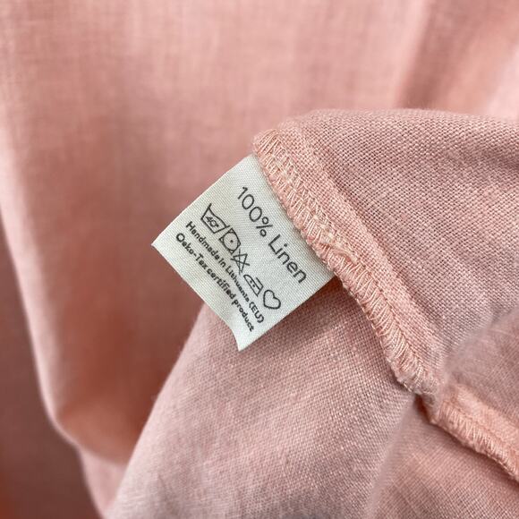 MAGIC LINEN Dress L Shift Royal Toscana Linen Sleeveless High Low Midi Peach - Picture 9 of 13